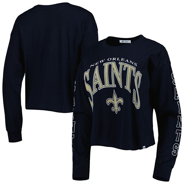 Women's '47 Black New Orleans Saints Skyler Parkway Cropped Long Sleeve T- Shirt