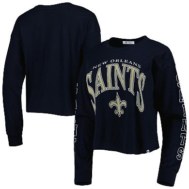 Women's '47 Black New Orleans Saints Skyler Parkway Cropped Long Sleeve T-Shirt
