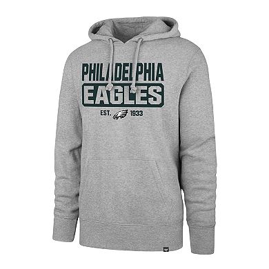 Men's '47 Heather Gray Philadelphia Eagles Box Out Headline Pullover Hoodie