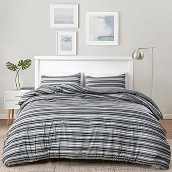 Unikome All Season Stripe Printed Pattern Down Alternative Reversible Comforter with Shams