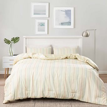 Unikome All Season Stripe Printed Pattern Down Alternative Reversible Comforter with Shams