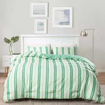 Unikome All Season Stripe Printed Pattern Down Alternative Reversible Comforter with Shams