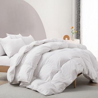 Unikome Fluffy Down Duvet Insert, Breathable Cotton Comforter, All Season Goose Down Bed Comforter