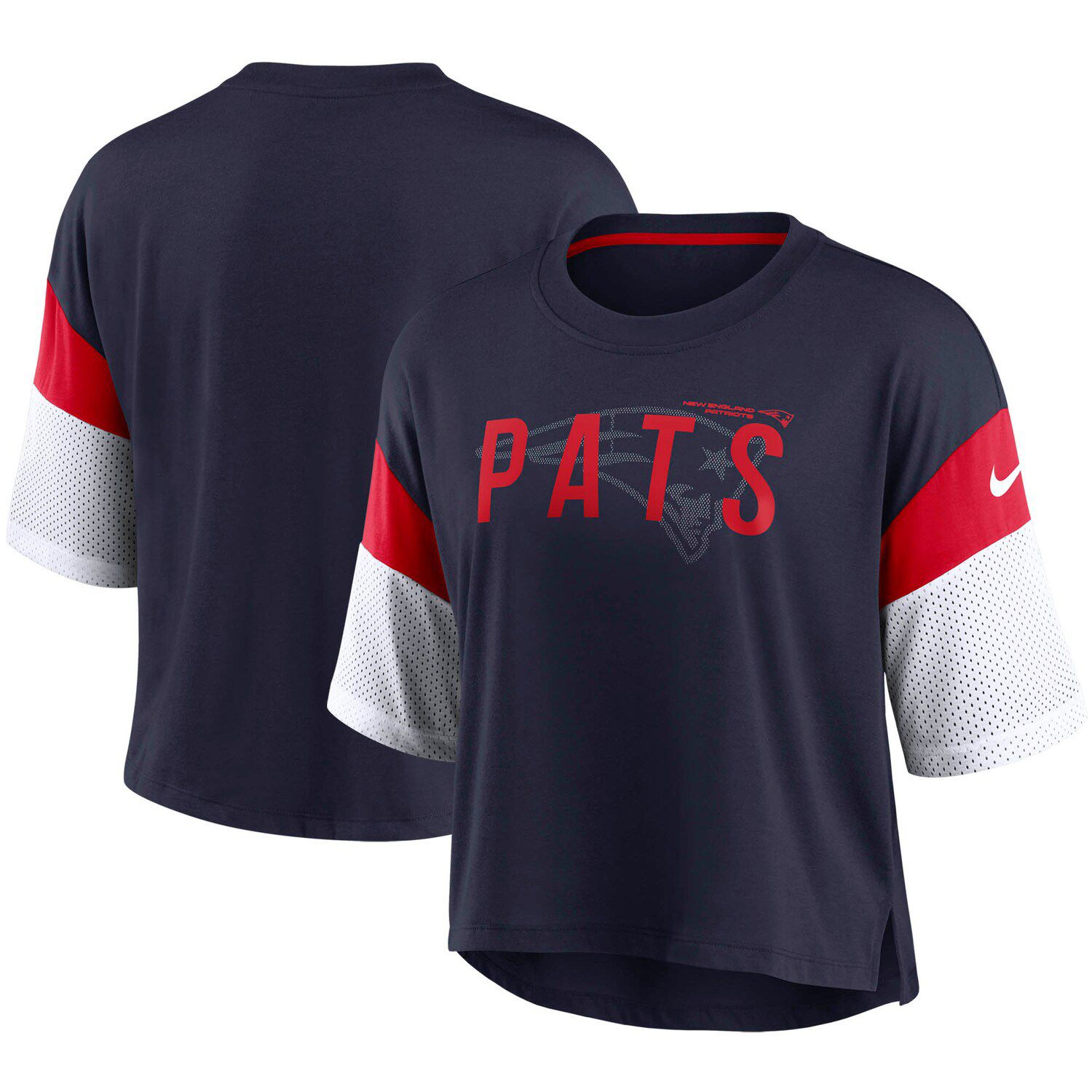 New England Patriots Nike Women's Nickname Tri-Blend Performance Crop Top -  Navy/White