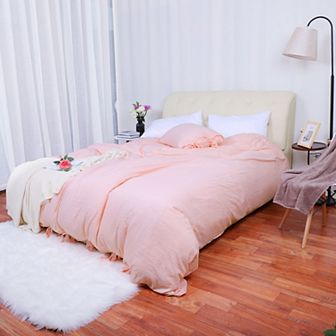 Washed Cotton Bed Strap Duvet Cover Sets Single Light Pink Twin