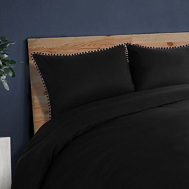 3pcs Bedding Set Duvet Cover Solid Pillowcase Cover with Pompoms Queen