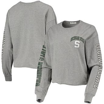 Women's '47 Heathered Gray Michigan State Spartans Ultra Max Parkway Long Sleeve Cropped T-Shirt