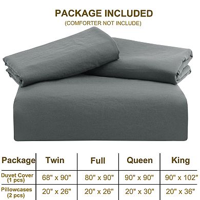 Washed Brushed Microfiber Soft Duvet Cover Set 3 Pieces, Full