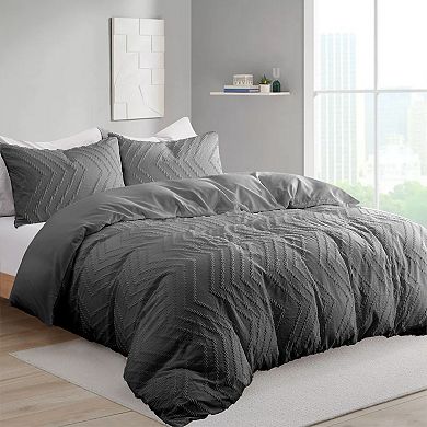 Unikome Clipped Jacquard Duvet Set Chic Textured Accent Lightweight Microfiber Bed Cover