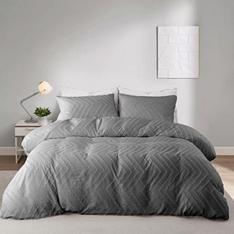 Unikome Clipped Jacquard Duvet Set Chic Textured Accent Lightweight Microfiber Bed Cover