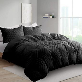 Unikome Clipped Jacquard Duvet Set Chic Textured Accent Lightweight Microfiber Bed Cover
