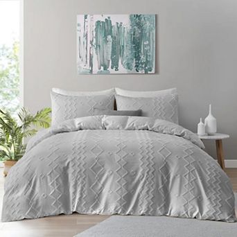 Unikome Clipped Jacquard Duvet Set Chic Textured Accent Lightweight Microfiber Bed Cover