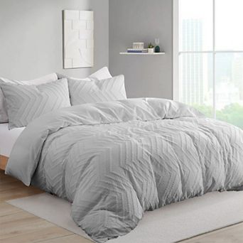 Unikome Clipped Jacquard Duvet Set Chic Textured Accent Lightweight Microfiber Bed Cover