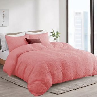 Unikome Clipped Jacquard Duvet Set Chic Textured Accent Lightweight Microfiber Bed Cover