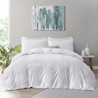 Unikome Clipped Jacquard Duvet Set Chic Textured Accent Lightweight Microfiber Bed Cover