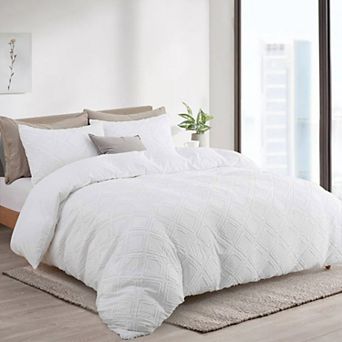 Unikome Clipped Jacquard Duvet Set Chic Textured Accent Lightweight Microfiber Bed Cover