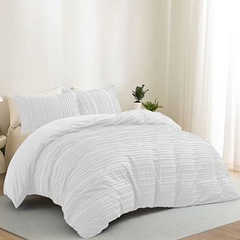Unikome Clipped Jacquard Duvet Set Chic Textured Accent Lightweight Microfiber Bed Cover