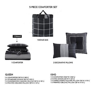 Bebejan Kyle Black 100% Cotton 5-piece Reversible Comforter Set