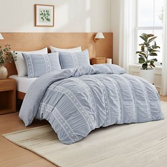 Unikome 3 pc Soft Stripe Cationic Dyeing Duvet Cover Set