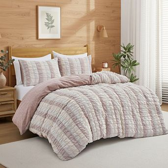 Unikome 3 pc Soft Stripe Cationic Dyeing Duvet Cover Set