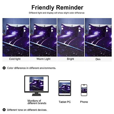Galaxy Sky Cosmos Night Pattern 3D Printed 4pcs Bedding Duvet Cover Set Dark Purple Queen