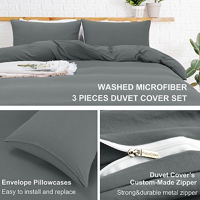 3 Pieces Microfiber Soft Breathable Duvet Cover Set King