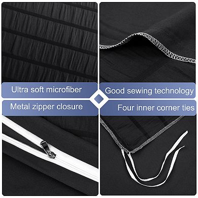 3 Pcs Duvet Cover Set Microfiber Seersucker Textured Stripe King