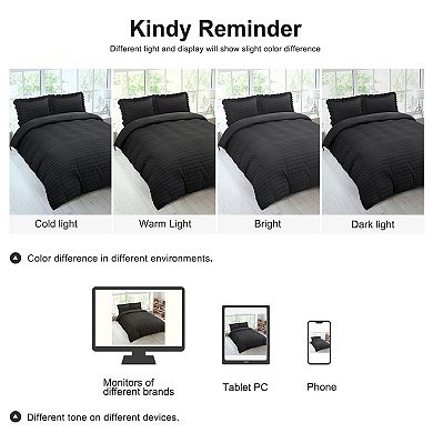 3 Pcs Duvet Cover Set Microfiber Seersucker Textured Stripe King