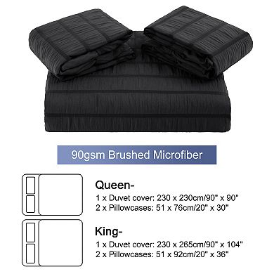 3 Pcs Duvet Cover Set Microfiber Seersucker Textured Stripe King