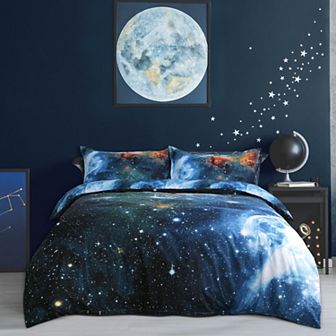 4 pc Galaxy Duvet Cover Set with Flat Sheet & Pillowcase Multicolor Twin