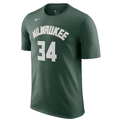 Men's Nike Giannis Antetokounmpo Hunter Green Milwaukee Bucks Icon 2022/23 Name & Number T-Shirt