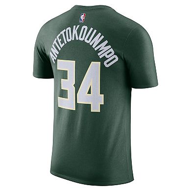 Men's Nike Giannis Antetokounmpo Hunter Green Milwaukee Bucks Icon 2022/23 Name & Number T-Shirt