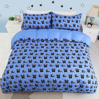 3 pc Polyester Microfiber Kids Duvet Cover Set Black Cartoon Pattern Twin