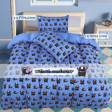 3 Piece Polyester Microfiber Kids Duvet Cover Set Black Cartoon Pattern Twin