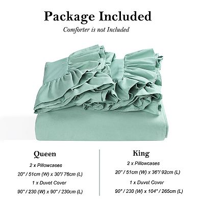 110GSM Ruffle Fringe Brushed 3 Pieces Soft Duvet Cover Setswith Corner Ties Queen