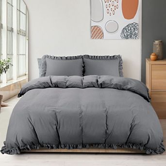 110GSM Ruffle Fringe Brushed 3 pc Soft Duvet Cover Setswith Corner Ties Queen