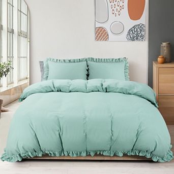 110GSM Ruffle Fringe Brushed 3 pc Soft Duvet Cover Setswith Corner Ties Queen