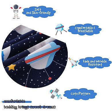 Kids Space Rocket Printed Duvet Cover Set 5 Piece, Full