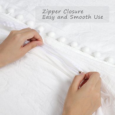 Polyester Double Washed Bedding Pompon Duvet Cover Sets Twin