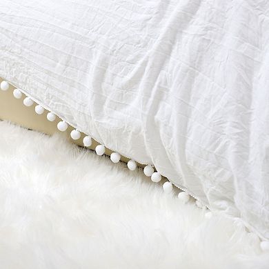 Polyester Double Washed Bedding Pompon Duvet Cover Sets Twin