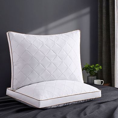 Unikome 2 Pack Quilted Down Feather Gusset Bed Pillows with Ultra Soft Peach Skin