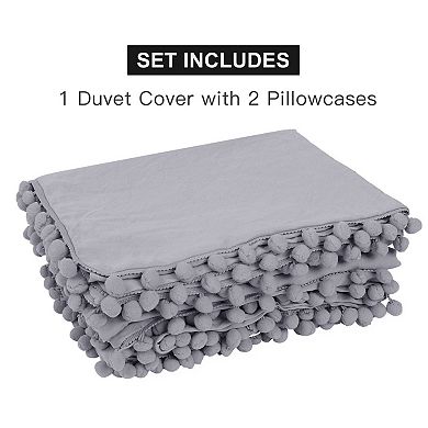 3 Piece Duvet Cover Set With Pompon Tassels, King