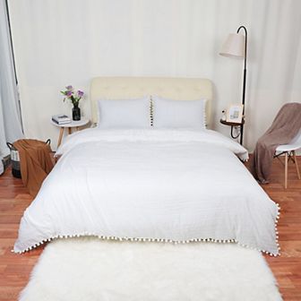 3 pc Duvet Cover Set With Pompon Tassels, King