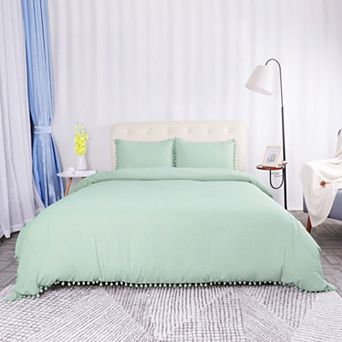 Polyester Washed Bedding Pompon Duvet Cover Sets 2018 New Queen
