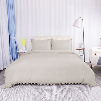 Polyester Washed Bedding Pompon Duvet Cover Sets 2018 New Queen