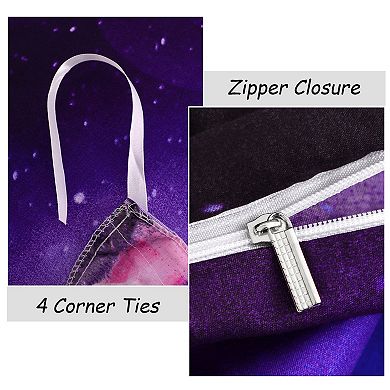 Galaxy Sky Cosmos Night Pattern 3D Printed Bedding Duvet Cover Set Dark Purple Single 3 Pcs