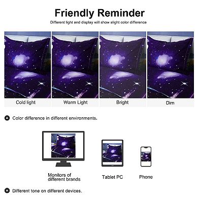 Galaxy Sky Cosmos Night Pattern 3D Printed Bedding Duvet Cover Set Dark Purple Single 3 Pcs