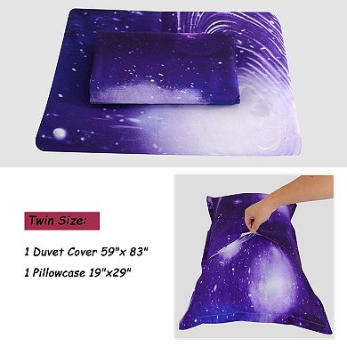 Galaxy Sky Cosmos Night Pattern 3D Printed Bedding Duvet Cover Set Dark Purple Single 3 Pcs