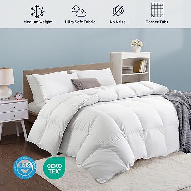 Unikome All Season No Noise Ultra Soft White Goose Down and Feather Fiber Comforter