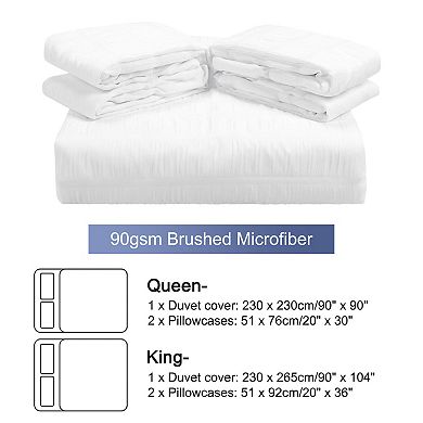 Microfiber Soft Zippered Seersucker Duvet Cover Set With Corner Ties 3 Pieces, Queen
